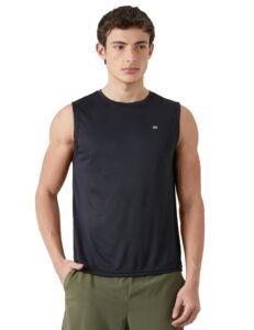 Amazon Brand – Symbol Men’s Polyester Color Block Active Regular Fit Sports | Round Neck | Sleeveless T-Shirt