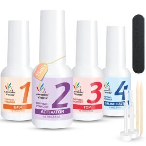 Lavender Violets Dip-Powder Gel-Liquid-Set with Activator, Base-Top Gel and Brush Savor 0.5oz/Bot Dipping-Powder Acrylic-Nail Manicure Pedicure J775