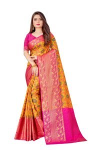 SWORNOF Women’s kanjivaram banarasi silk saree for festival Wedding silk with rich pallu Design sarees for women with Unstitched blouse piece