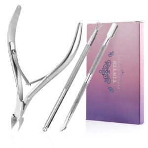 YINYIN Cuticle Trimmer with Cuticle Pusher and Cutter, Professional Stainless Steel Nippers, Cutter Clippers, Cuticle Remover, Pedicure Manicure Tools for Fingernails and Toenails, Sliver.