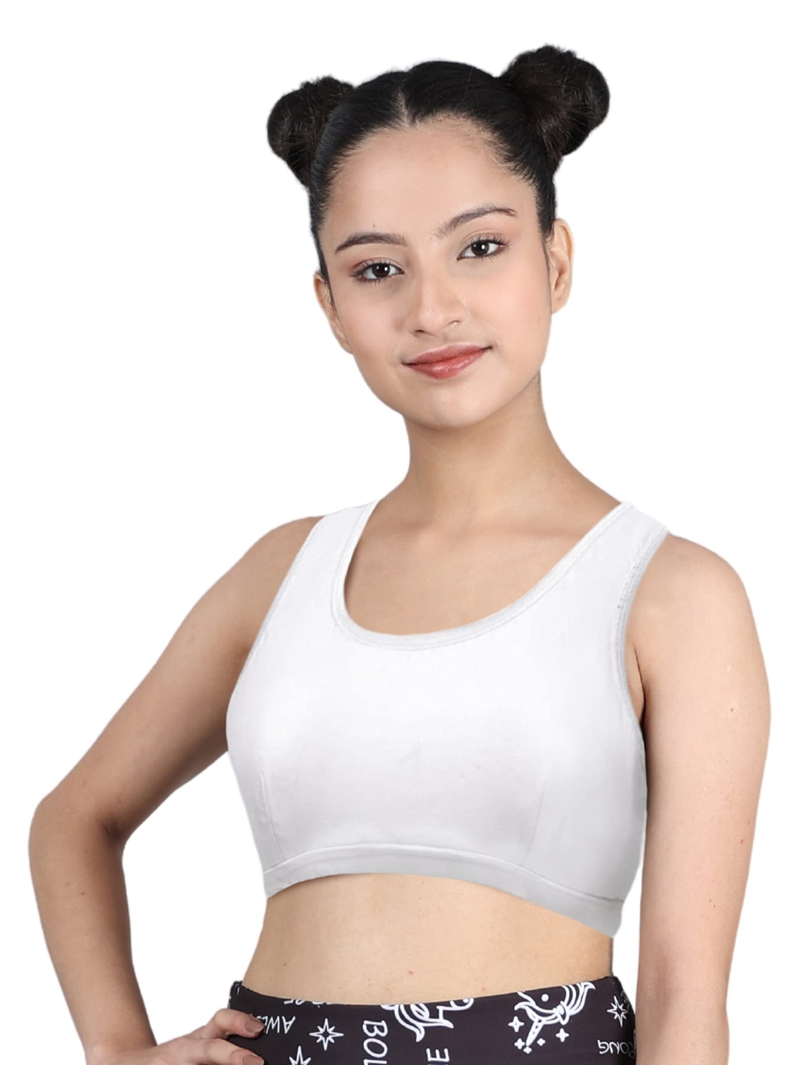 DChica Essentials Sports Bra for Girls, Cotton Non-Padded Full Coverage Beginners Non-Wired T-Shirt Gym Workout Bra with Regular Broad Strap (Pack of 1) Activewear Printed Training Bra for Teenagers