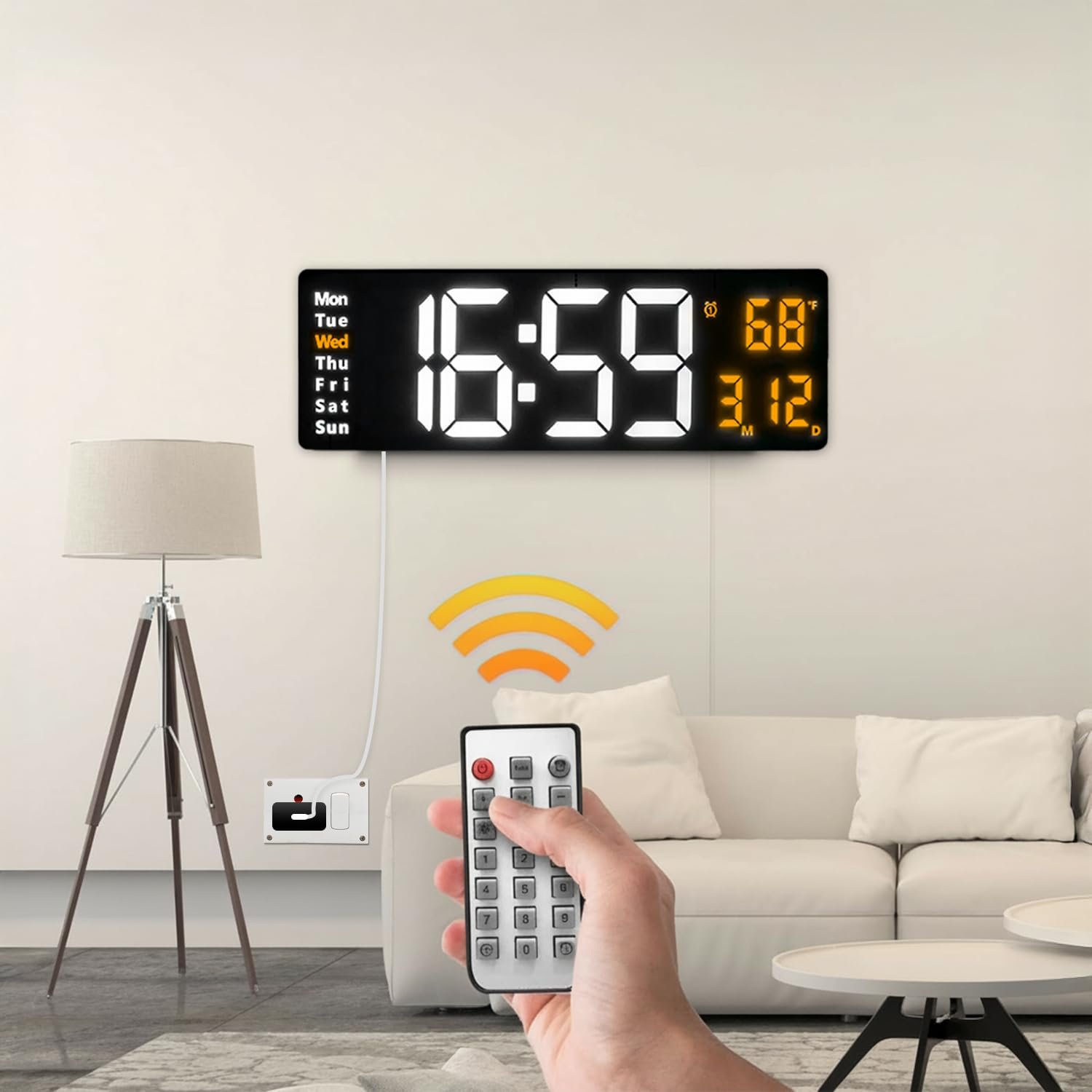 16.2″ Large Digital Alarm Clock for Bedroom | USB Rechargeable Table Clock with LCD Display, Temperature, Date & 3 Alarms | Auto-Dimming Brightness| Digital Clock for Study Table, Desk & Home