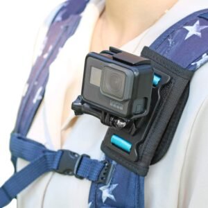 Backpack Shoulder Strap Mount Camera with Adjustable Shoulder Pad and 360 Degree Rotating Base, Bag Belt Holder Clip Compatible with GoPro Hero 13/12/11/9/8, DJI Action 6/5 Pro/4, AKASO and More