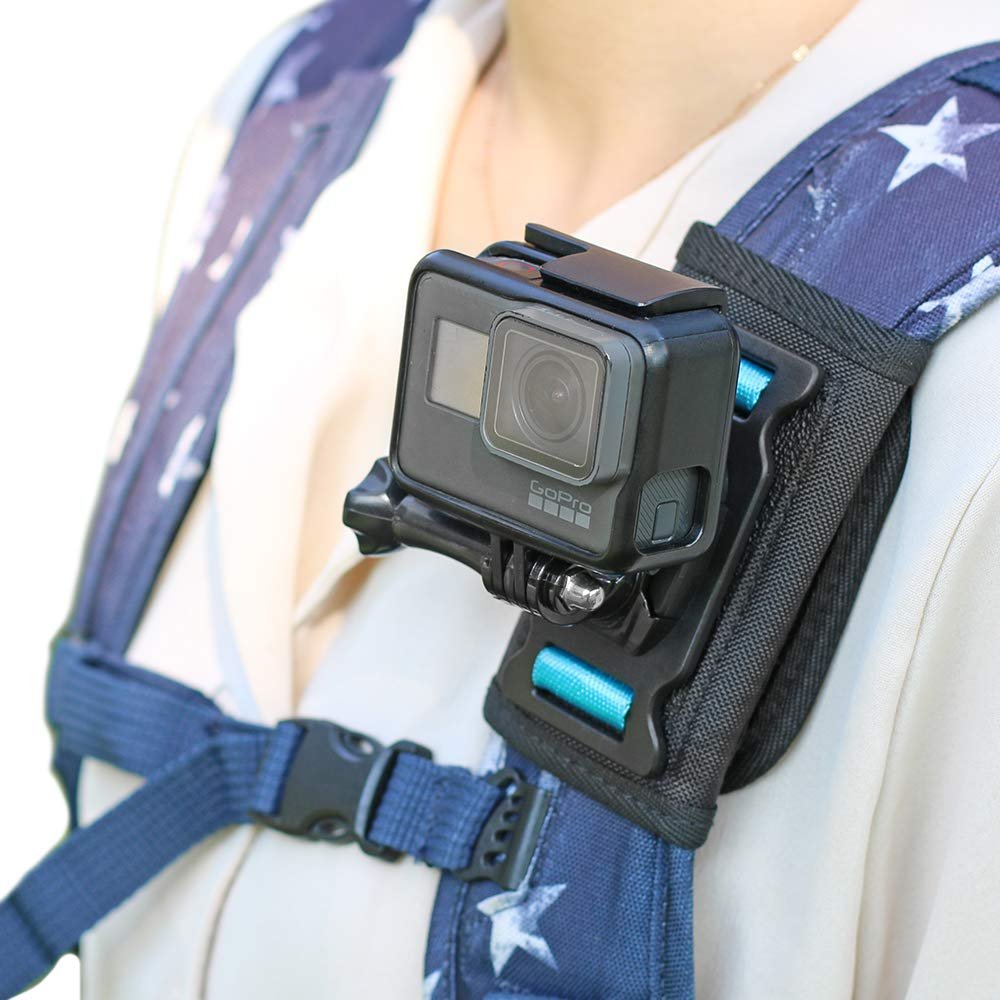 Backpack Shoulder Strap Mount Camera with Adjustable Shoulder Pad and 360 Degree Rotating Base, Bag Belt Holder Clip Compatible with GoPro Hero 13/12/11/9/8, DJI Action 6/5 Pro/4, AKASO and More