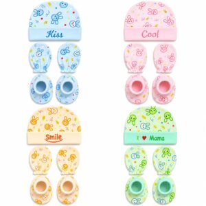 New Born Cap Mittens and Booties Set | Soft Baby Caps for Born 0-3 Months | Breathable Mitten Set (Pack of 4)
