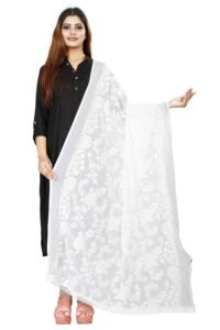 Women’s Floral Embroidered Chiffon Dupatta – Lightweight Ethnic Wear Stole/Scarf