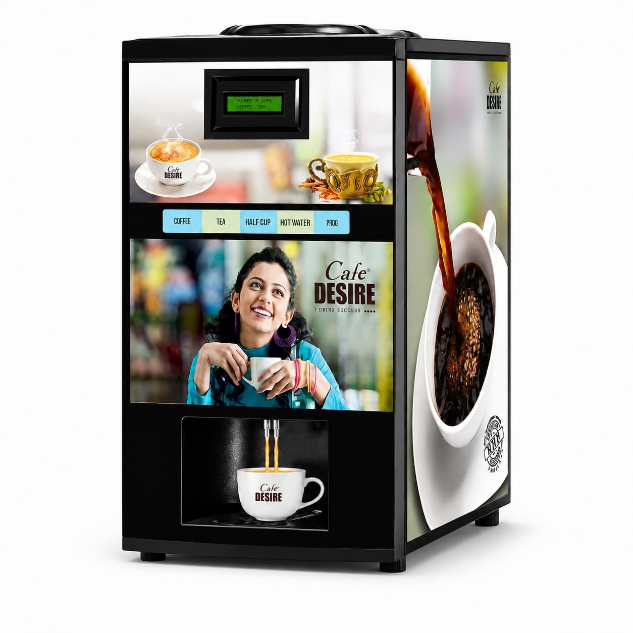 Cafe Desire Tea Coffee Vending Machine For Office Use, 2 Lane Automatic Tea And Coffee Maker Machine- 2 Liters Hot Tank, Commercial Hot Beverage Dispenser For Offices, Shops, Hotels & Workplaces -VM20