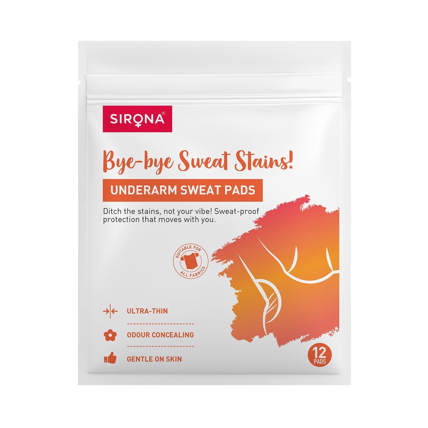 Sirona Disposable Underarm Sweat Pad for Men & Women | 12 Pads | For Sweat Stains & Foul Odour | Breathable Material for Quick Absorption | Self-Adhesive