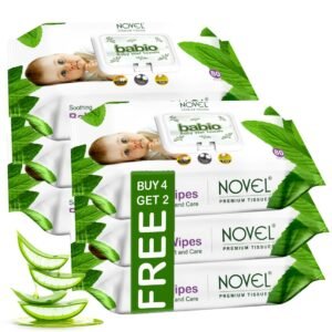 Novel Baby Wet Wipes 80 Wipes x Pack of 6 (480 Wipes) | Aloe Vera, Chamomile, Vitamin E Enriched | pH Balanced, Alcohol, Hypoallergenic & Paraben-Free | Soft Gentle Baby Wipes with Lid