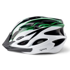 Lifelong Adjustable Cycling Helmet With Detachable Visor | Adjustable Light Weight Mountain Bike Cycle Helmet With Padding For Kids And Adults(LLFAH08, Black & White & Green