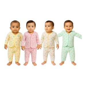 VELDORA Baby Sleeping Suit, 100% Cotton, Long Sleeve Top & Pyjama Set, Pastel Colours Pack of 4