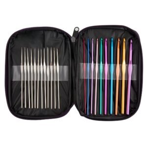Cutebox 22pcs Mixed Aluminum Handle Crochet Hooks, Ergonomic Knitting Knit Needles, Weave Yarn Set, 0.6~6.5mm