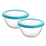 CELLO Ornella Round Glass Mixing Bowls for Kitchen with Lid Set of 2 Pieces, 500ml Transparent | Freezer & Fridge Safe, Microwave Oven & Dishwasher Safe Toughened Glass Bowl for Serving Mixing Dining