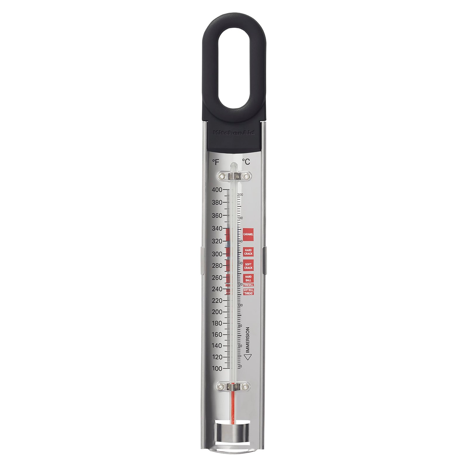 KitchenAid KQ907 Curved Candy and Deep Fry Thermometer, TEMPERATURE RANGE: 100 F to 400 F/40 C to 200 C, Black