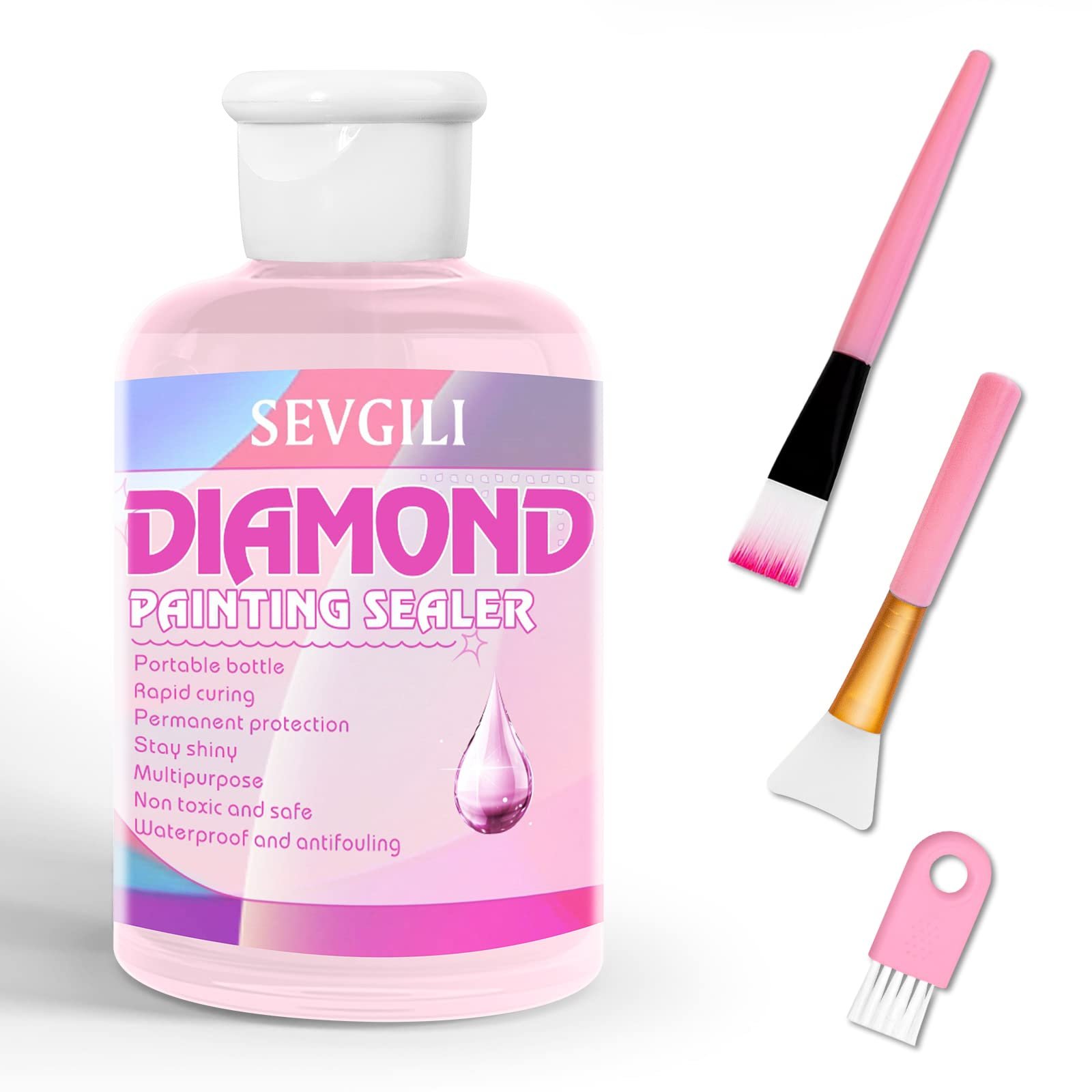 Sevgili Diamond Painting Sealer Kits 120ML with Brushes, Clear Diamond Art Sealer Puzzle Glue for Adults (4OZ)