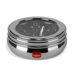 Sumeet Stainless Steel Belly Shape Masala Box, Small, Beige