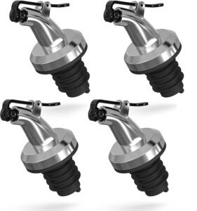 Oil Bottle Cap Dispenser Bottle Plastic Nozzle Stopper Pourer Leak-Proof Small Olive Oil Pour Spouts Household Perfect for Oil Vinegar for Bar, Restaurants, Kitchen Pack of 4 (Black, Silver)