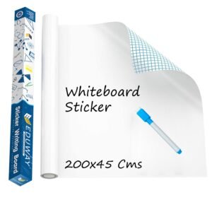 Eduway 1.5×6.5 Feet (45×200 cm) White Board Sticker for Wall | with 1 Marker | Self-Adhesive Whiteboard Removable Sheet, Planner for Kids, Wall, Tables | Dry Erasable Sheet for Writing & Drawing