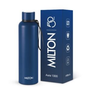 Milton Aura 1000 Thermosteel Water Bottle, 24 Hr Hot and Cold I Leak Proof Lid, ISI Certified I Vacuum Insulated I for Office, Gym, School I Dark Blue