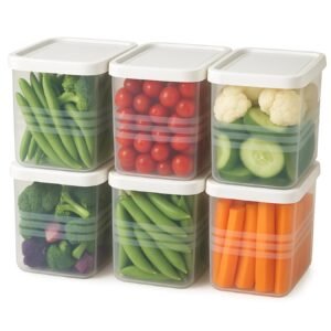Fridge Storage Containers for Vegetables – 1200 ml (Pack of 6) | Refrigerator Organiser Boxes | Freezer Safe, BPA Free Plastic Fridge Containers | Kitchen Storage Box for Vegetables & Fruits