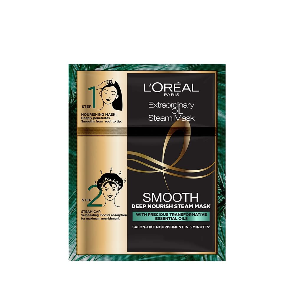 L’Oréal Paris Professional Nourishing Treatment, For Smooth & Straight Frizz-Free hair, Paraben Free, With Precious Essential Oils, Extraordinary Oil Smooth Steam Mask, 20ml + 40g