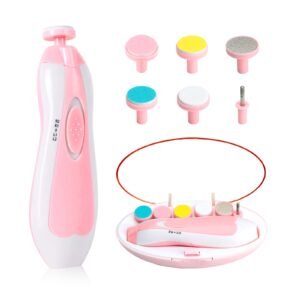 b&k Glopole Baby Nail Trimmer File with Light Battery Operated Safe Electric Nail Clippers Kit (AA) – Pink