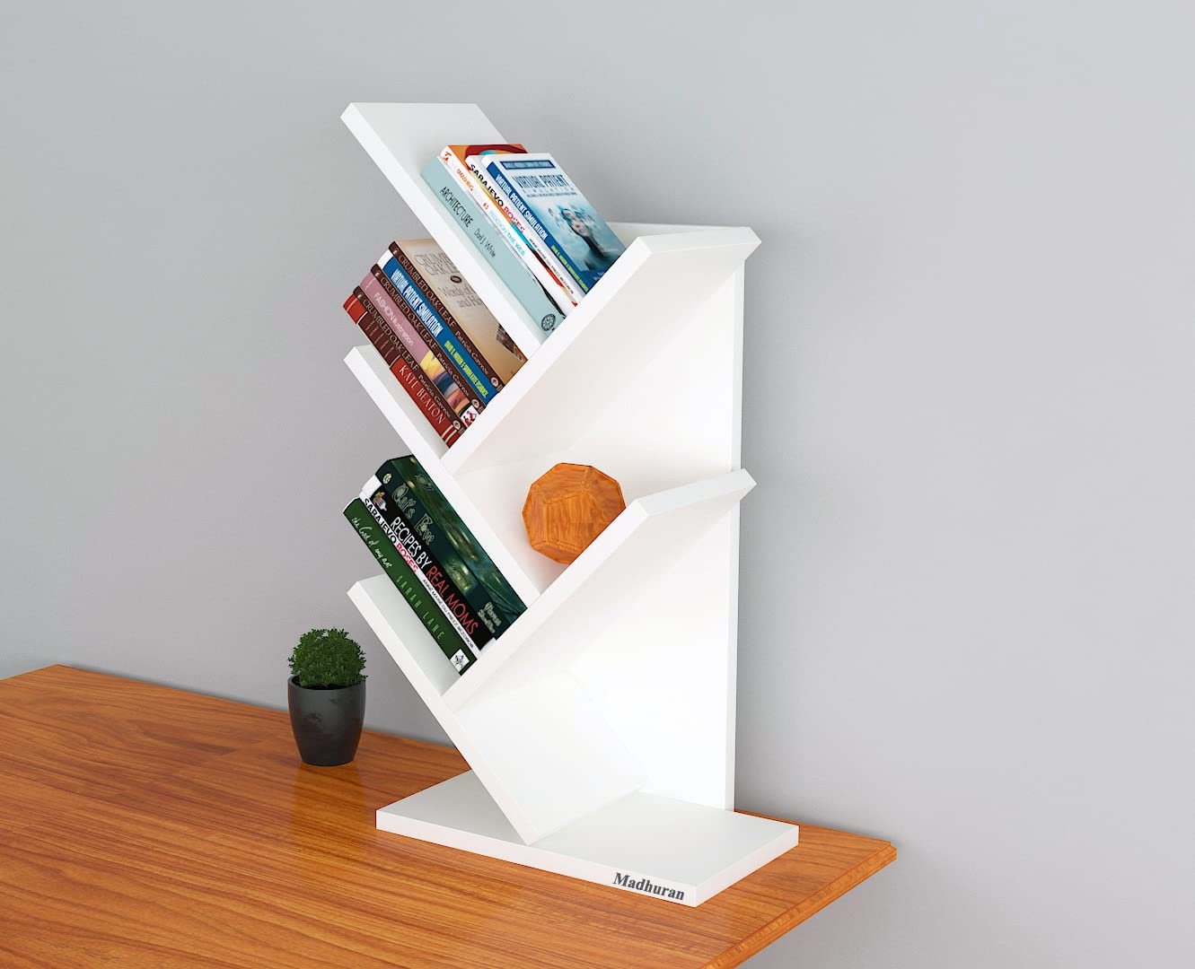 Madhuran Studio Engineered Wood Tabel Accessories Books Stands Shelf (Matte, White) Library Office Bedroom Home Decor Items Living Room Bookends Show
