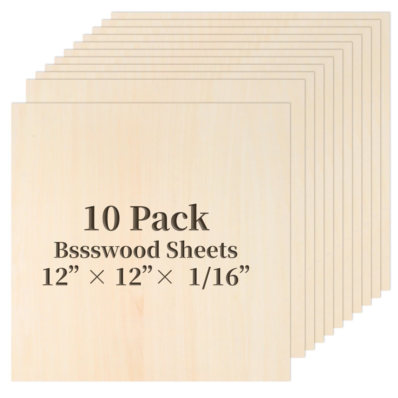 Balsa Wood, Plywood Sheet, Unfinished Basswood Blank, 12×12×1/16 in, 10 Pcs