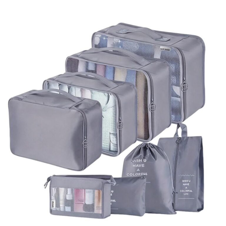 Toifucos Oxford Fabric Travel Packing Cubes, Multifunction 8Pcs/Set Luggage Organiser Compression Suitcase Essential Bag, Dark Gray, Grey
