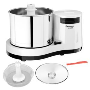 Butterfly Smart 2 Litres Table-Top Wet Grinder|150 Watts|Shockproof ABS Body| Coconut Scrapper Attachment|2 stones with 4-Way Grinding| Stainless Steel Drum | 2 Years Manufacturer’s Warranty | White