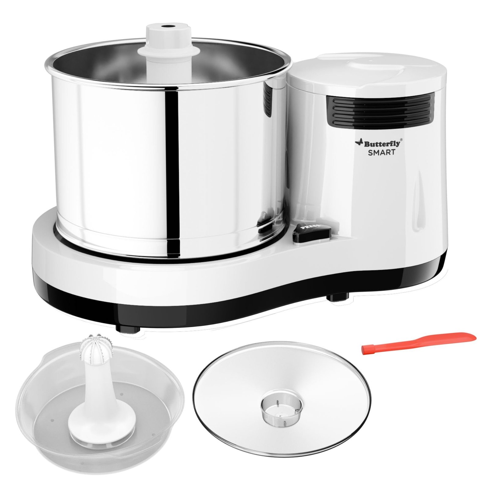 Butterfly Smart 2 Litres Table-Top Wet Grinder|150 Watts|Shockproof ABS Body| Coconut Scrapper Attachment|2 stones with 4-Way Grinding| Stainless Steel Drum | 2 Years Manufacturer’s Warranty | White