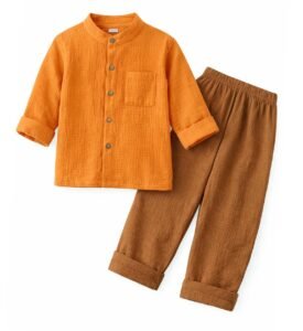 Bold N Elegant Pure Cotton Linen Muslin Shirt and Pants Clothing Set for Infant Toddler Teedler Boys | Stylish Shirt Pants Coord Set for Kids