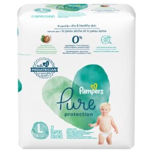 Pampers Pure Protection Baby Diapers, Taped Diapers, (XL) Size 4, 22 Count [Hypoallergenic and unscented protection 0% chlorine paraben latex]