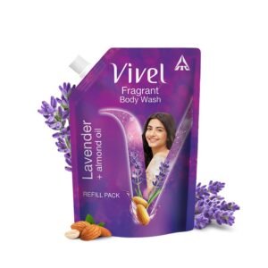 Vivel Fragrant Body Wash, Lavender & Almond Oil Shower Gel, 350 ml Supersaver Refill Pouch, Moisturizing Bodywash, Soft & Smooth Skin, Effective Cleansing, For Women & Men