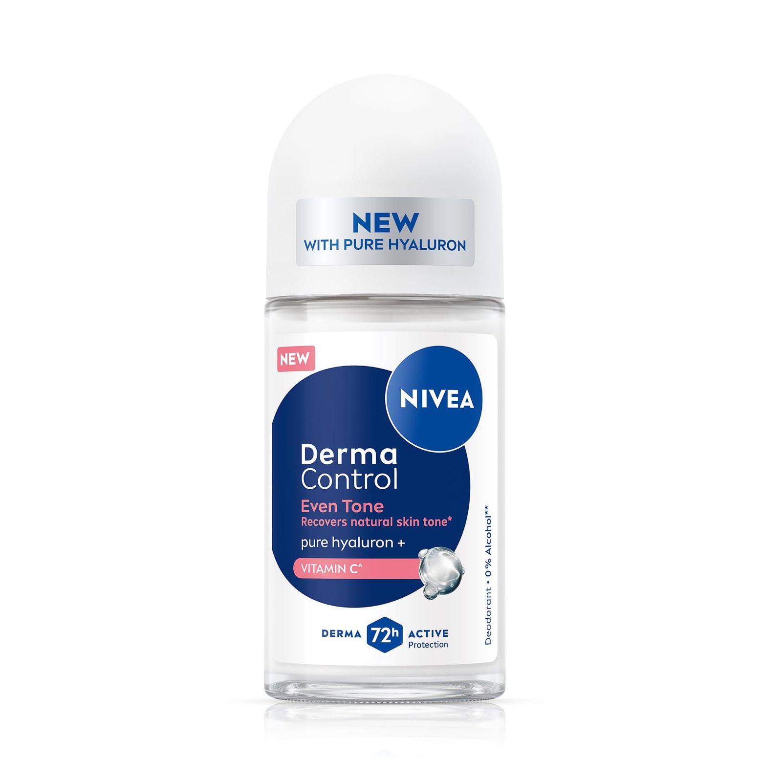NIVEA Derma Control Even Tone Underarm Deo Roll-On for Women | Smoother & Brighter Underarms | 72H Derma Active Protection | With Pure Hyaluronic Acid & Vitamin C | 0% Alcohol | 50 ml