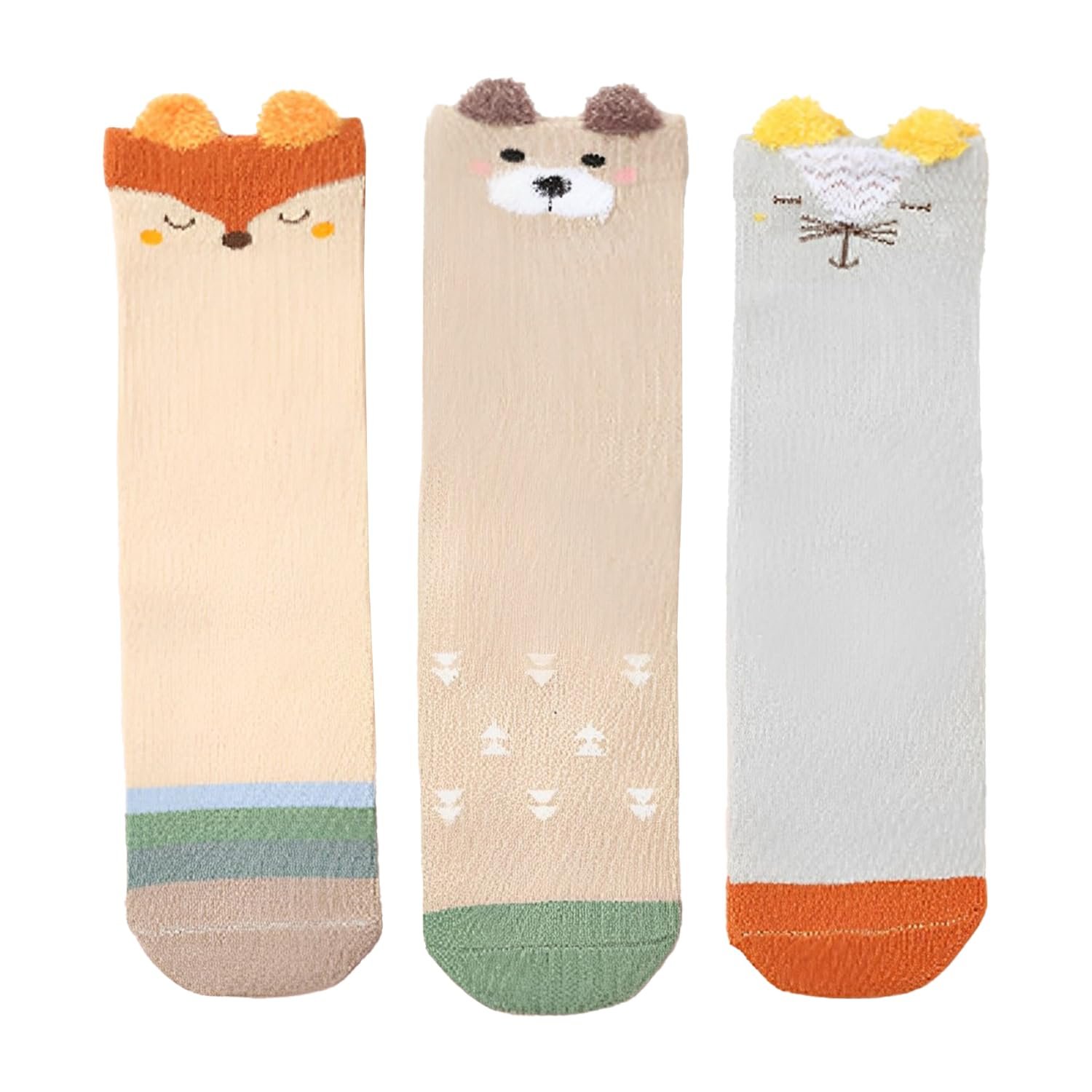 SYGA Baby Boys 3 Pairs Baby Cotton Long Tube Over-The-Knee Socks – Spring And Autumn, Suitable For 0-24 Months Old(Multi Fox)