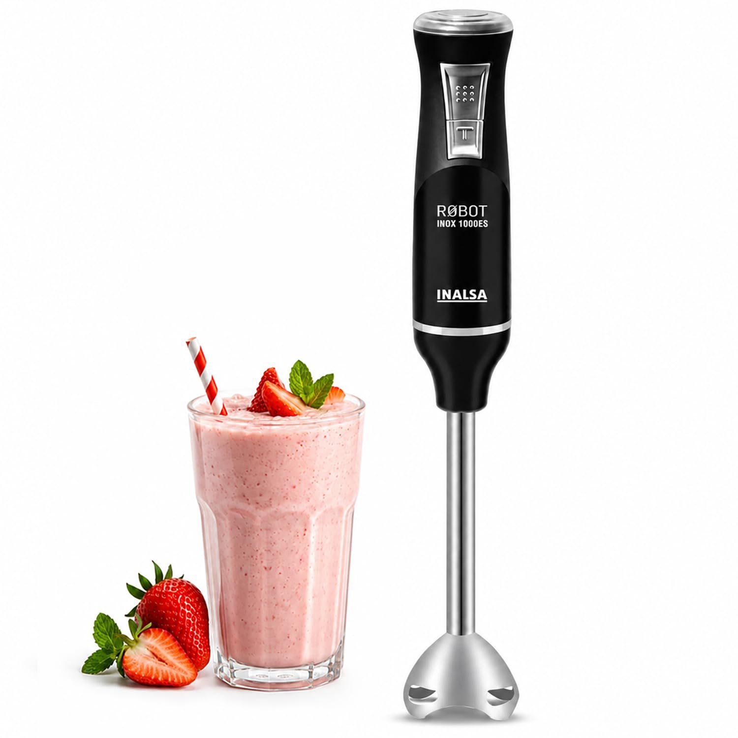 INALSA Hand Blender Mixer|1000W DC Motor|Low Noise|20 Speed Control with Turbo Function|BPA Free|Stainless Steel Rod & Blades|Detachable Stem For Cleaning and storage|2 Yr Warranty, Robot Inox 1000ES