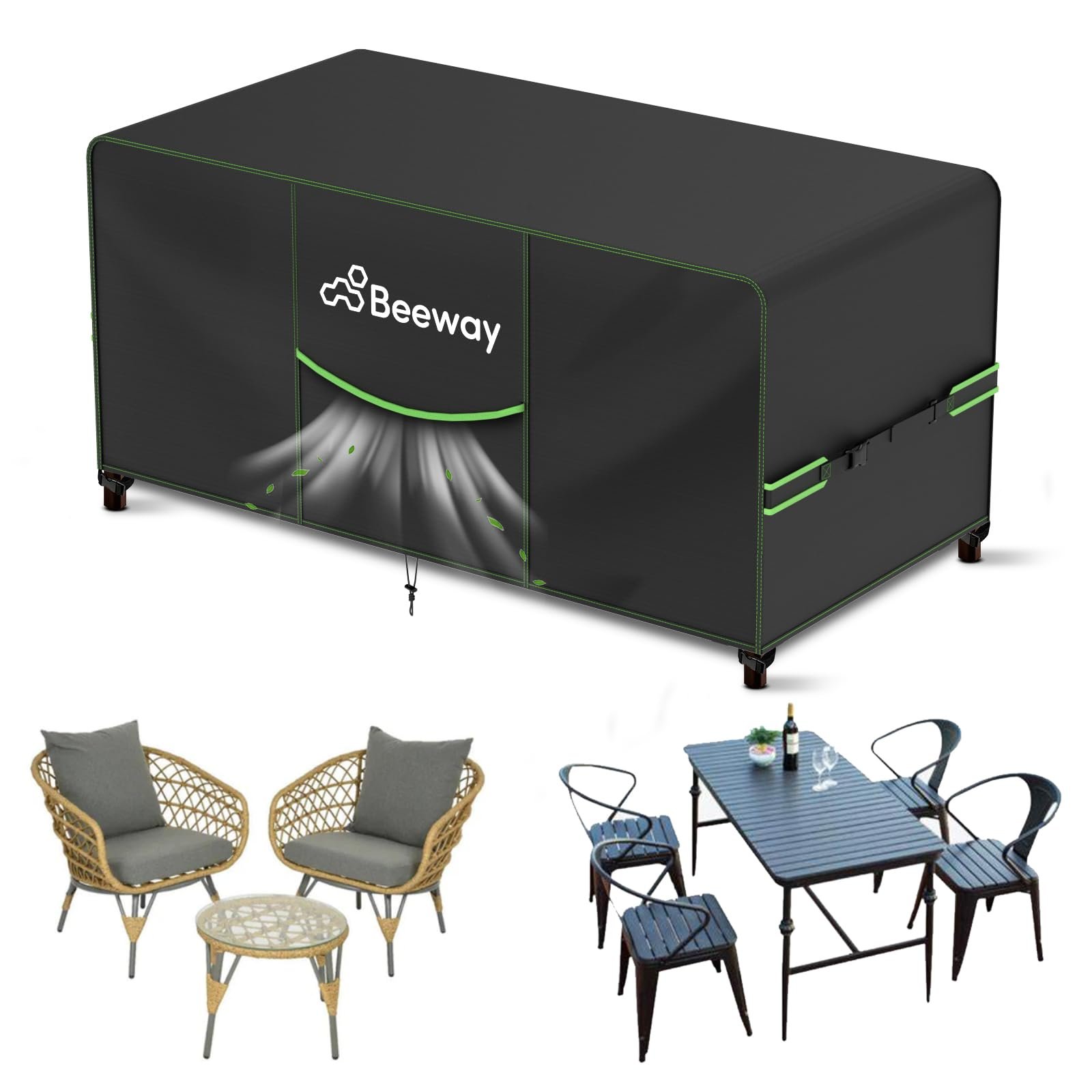 BEEWAY Garden Furniture Cover With Air Vent, Waterproof Patio Rattan Sofa Table Chair Set Cover – 420D Oxford Fabric, Windproof – Rectangular 120 x 90 x 72cm