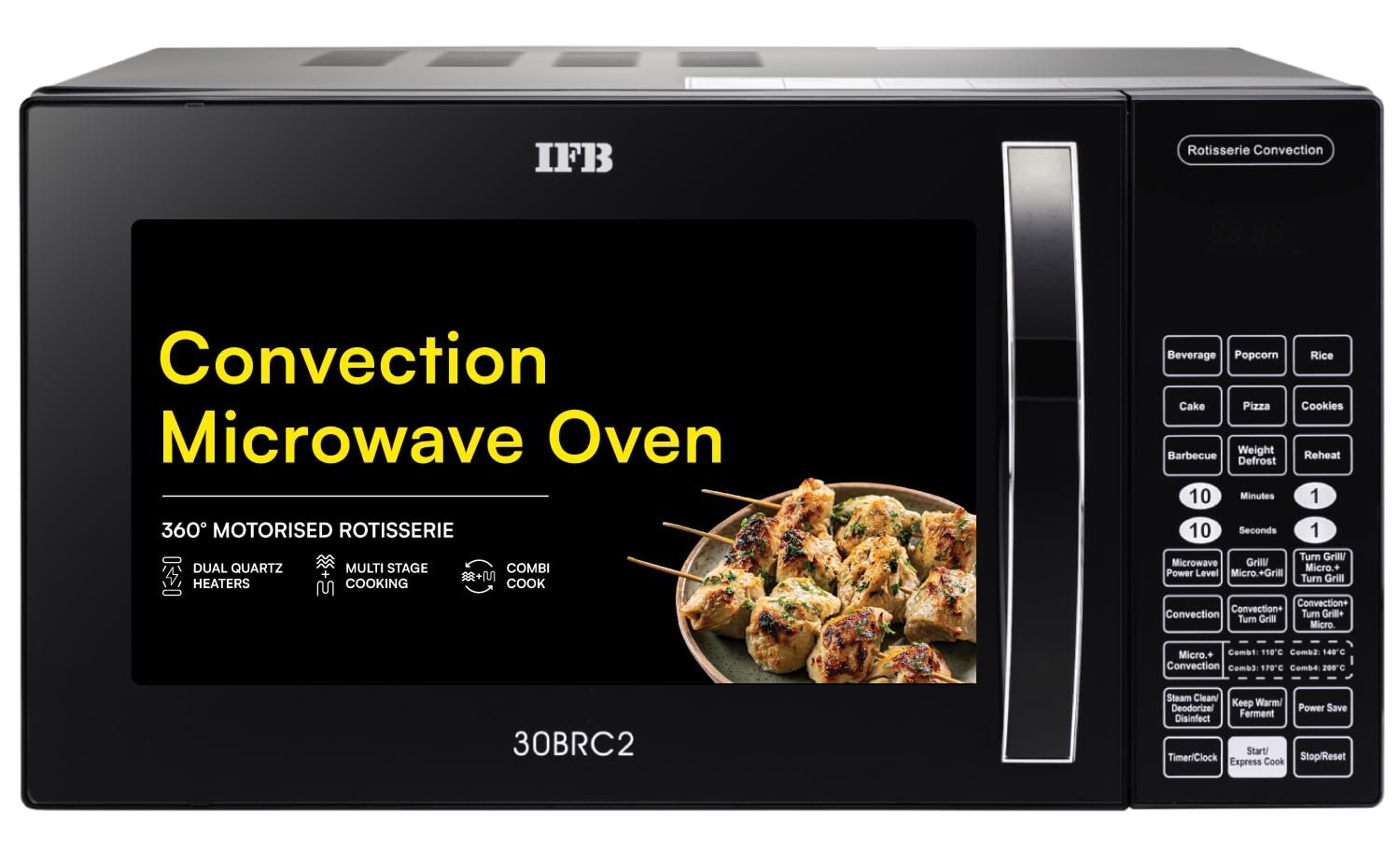 IFB 30L Convection Microwave Oven with 360 Degree Motorized Rotisserie 101 Auto Cook Menus (30BRC2, Black, Auto Defrost, Grill Mode, Combi-Cook Modes, 10 Power Levels)