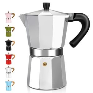 6 Cup Aluminum Espresso Stovetop Moka Pot Express Coffee Maker Percolator Italian Classic Mocha Coffee Machine for Italian and Cuban Cafe Brewing for Home & Camping 300ml 10oz