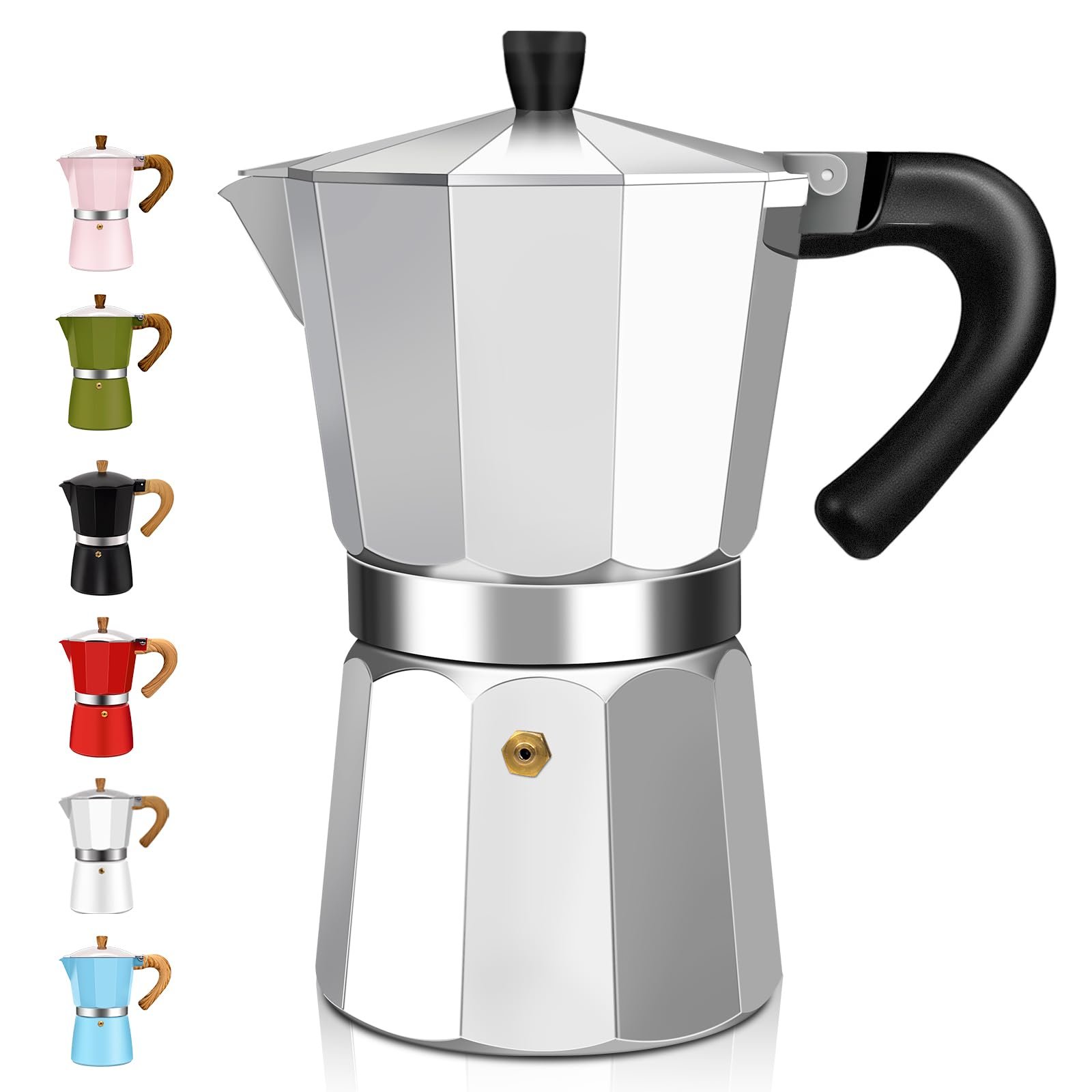 6 Cup Aluminum Espresso Stovetop Moka Pot Express Coffee Maker Percolator Italian Classic Mocha Coffee Machine for Italian and Cuban Cafe Brewing for Home & Camping 300ml 10oz