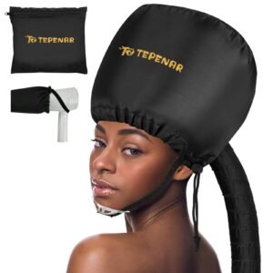 Bonnet Hood Hair Dryer Attachment by TEPENAR – Adjustable Extra Large Soft Bonnet with Chin Strap Use For Deep Conditioning Hair Styling and Drying