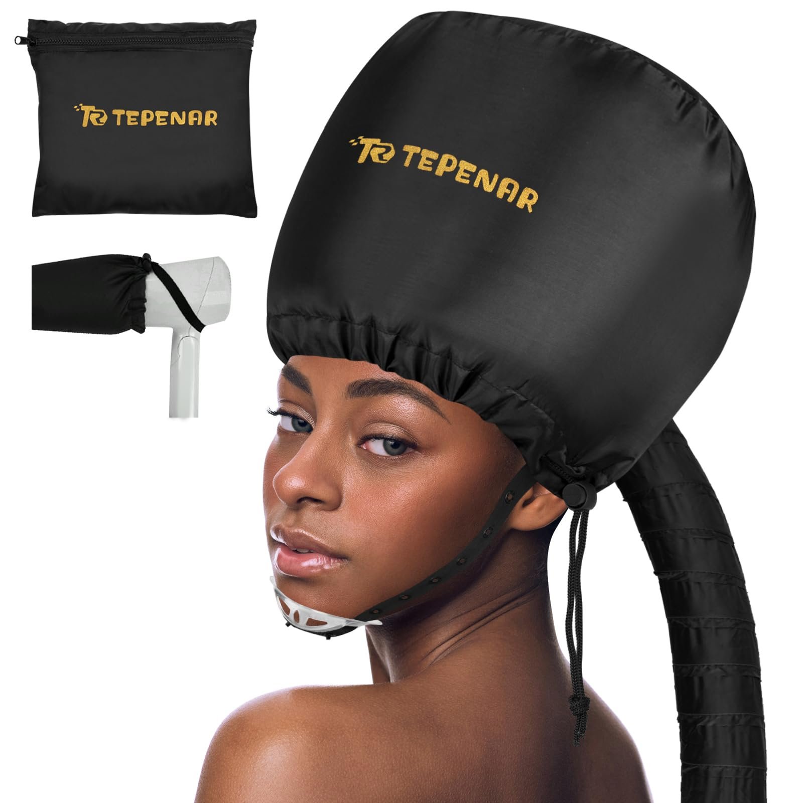 Bonnet Hood Hair Dryer Attachment by TEPENAR – Adjustable Extra Large Soft Bonnet with Chin Strap Use For Deep Conditioning Hair Styling and Drying