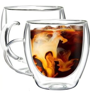 KiKiluxxa Double Wall Glass Coffee Mugs 250ml (Pack of 2) | Insulated Transparent Cups for Hot & Cold Beverages | Premium Borosilicate Glass Tea Cups | Microwave & Dishwasher Safe (DuoWall 250-2)