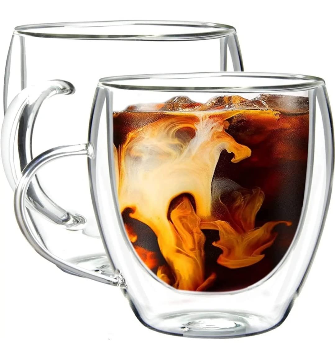 KiKiluxxa Double Wall Glass Coffee Mugs 250ml (Pack of 2) | Insulated Transparent Cups for Hot & Cold Beverages | Premium Borosilicate Glass Tea Cups | Microwave & Dishwasher Safe (DuoWall 250-2)