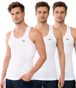 Lux Cozi Men’s 100% Cotton Solid White Vest Pack of 3 | Sleeveless Round Neck Banyan for Men | Soft Breathable Cotton Innerwear | Comfortable Regular Fit Undershirt | White Sando Baniyan for Men
