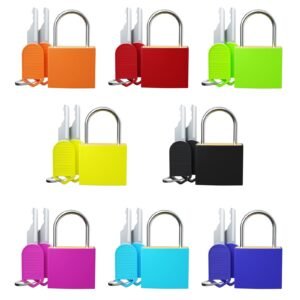 8Pcs Small Locks with Keys, Multicolor Luggage Padlocks ABS Plastic Covered Copper Keyed Padlock Lock for Locker with Key – Suitable for Suitcase, Backpack, Jewelry Box