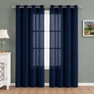 THE Linen Company Cotton Linen Sheer Door Curtain, Dark Blue, 7 Feet