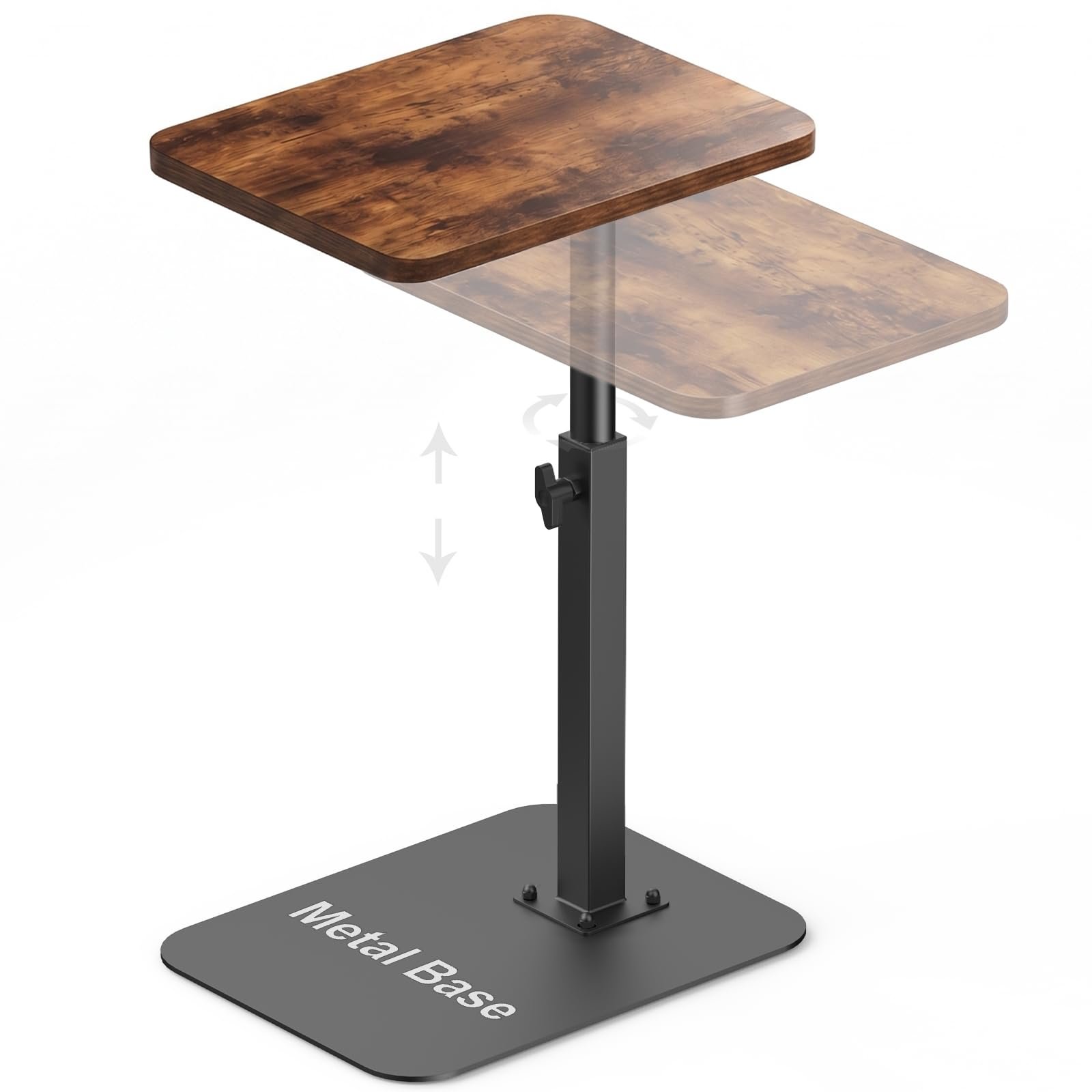 TV Tray Table Adjustable Height Swivel Couch Table with Heavy Metal Base