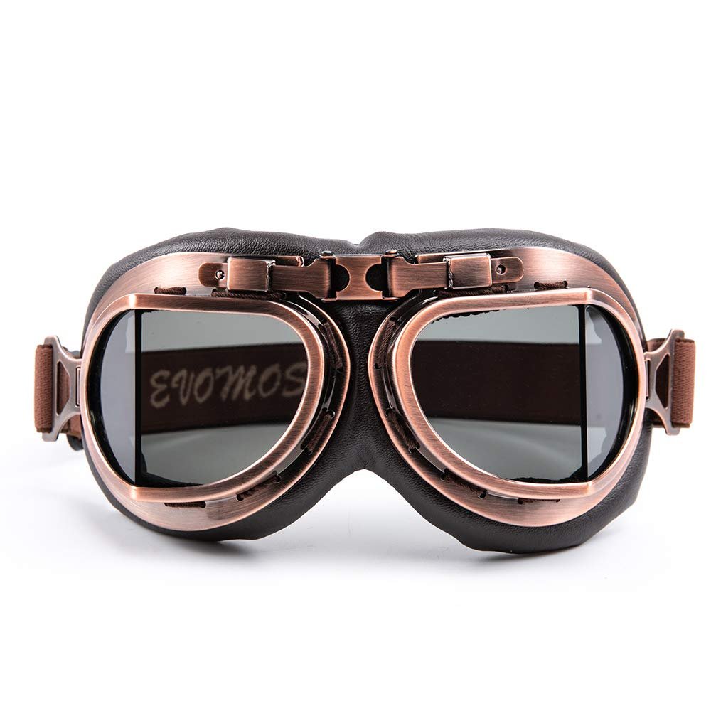 Evomosa Vintage Goggles Aviator Pilot Style Motorcycle Cruiser Scooter Goggle Bike Racer Cruiser Touring Half Helmet Goggles (Copper, Smoke)